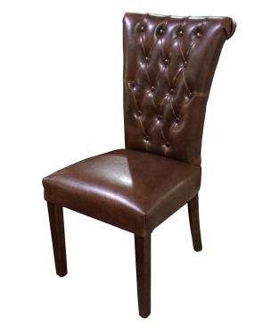 French Provincial Dining Chair in Vintage Brown Leather 